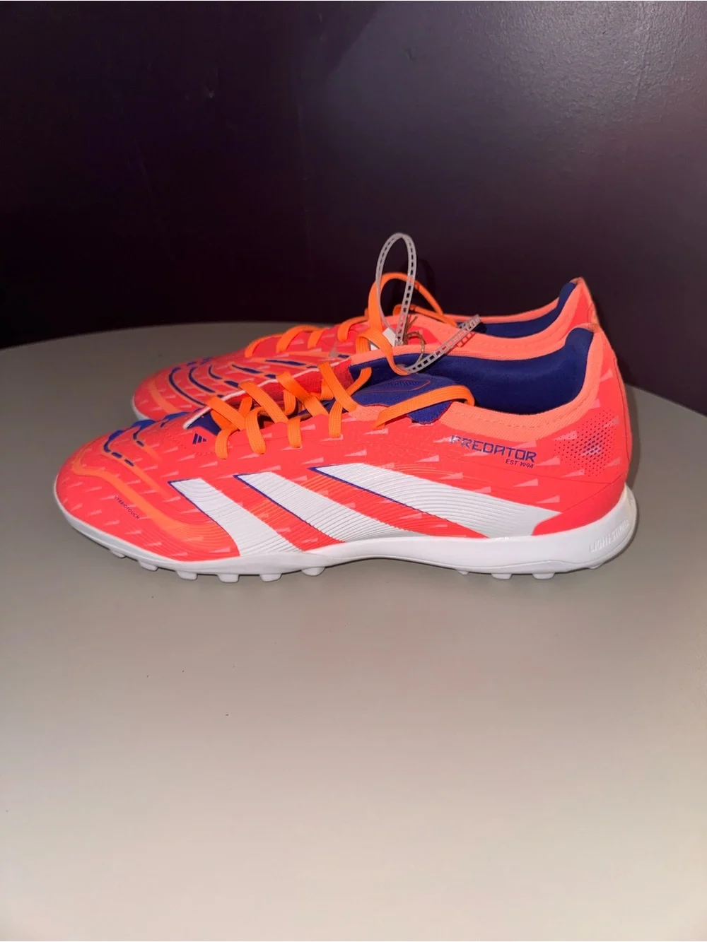adidas Predator pro Turf Shoes - Neon Orange & White with Blue Accents